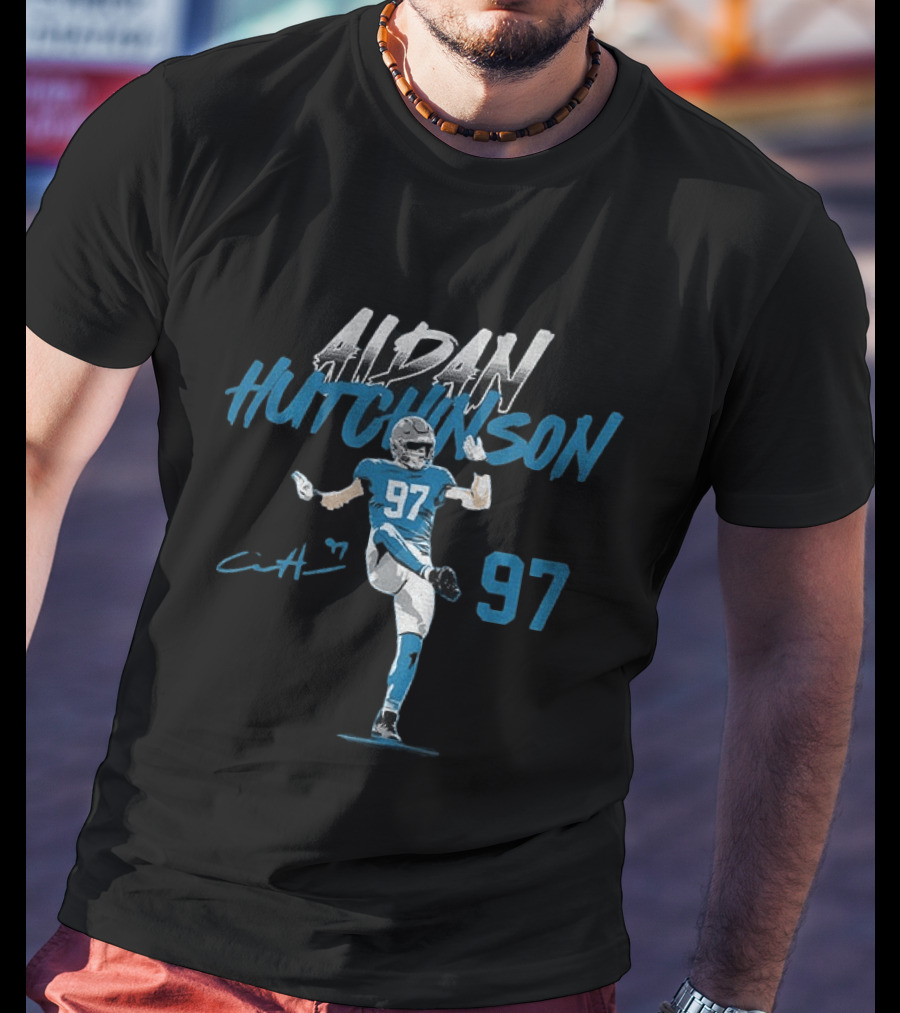 Aidan Hutchinson 97 Detroit Lions Football Player Signature NFL T-Shirt
