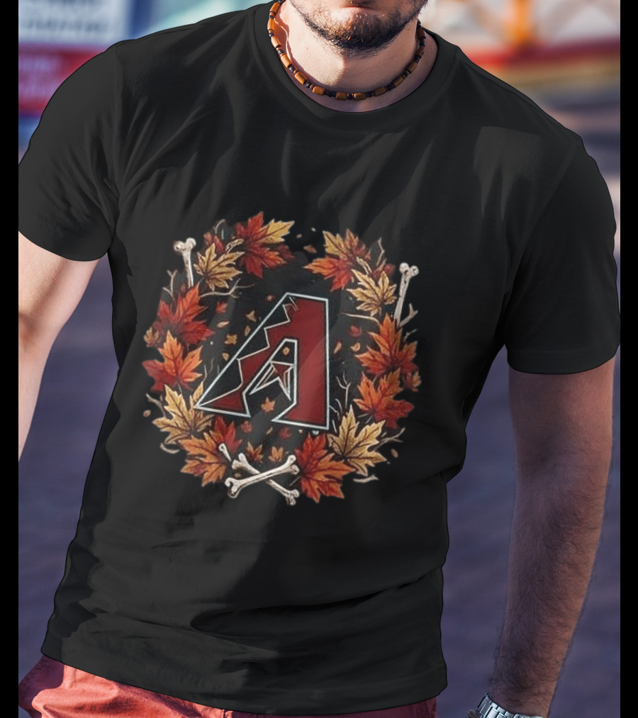Arizona Diamondbacks Halloween Skull Crossed Bats Maple Leaves Baseballs T-Shirt