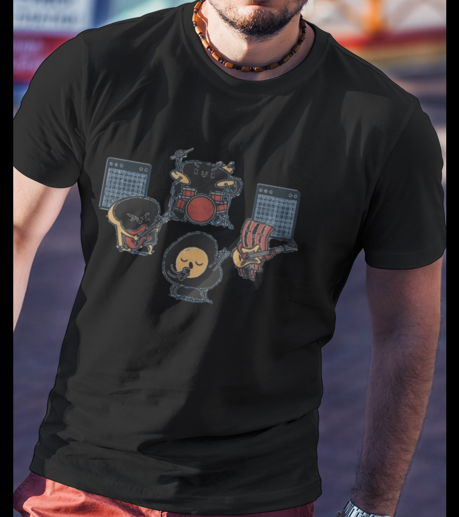 Breakfast Food Band Egg Bacon Playing Music Instruments T-Shirt