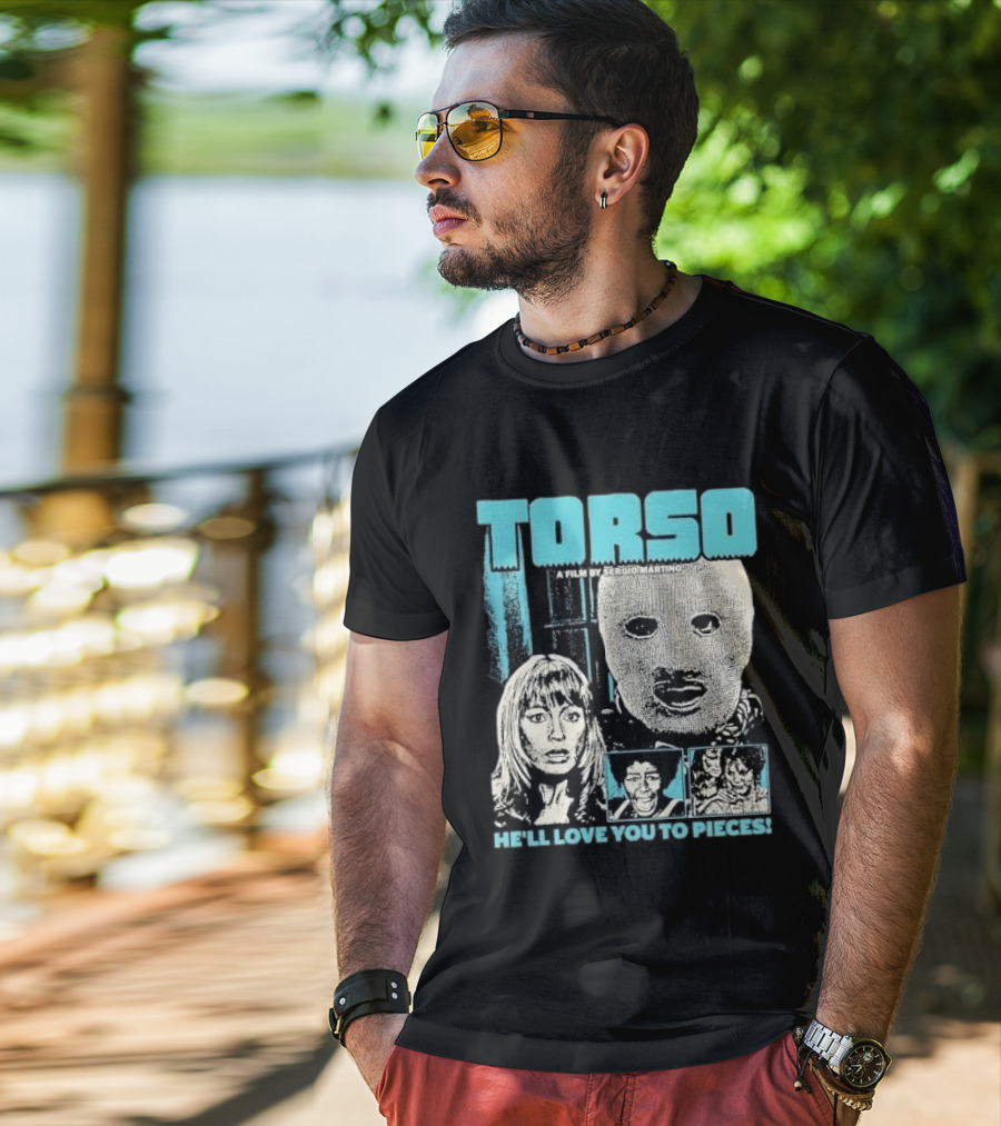 TORSO A Film By Sergio Martino He'll Love You To Pieces Masked Killer Scared Woman Halftone Horror T-Shirt