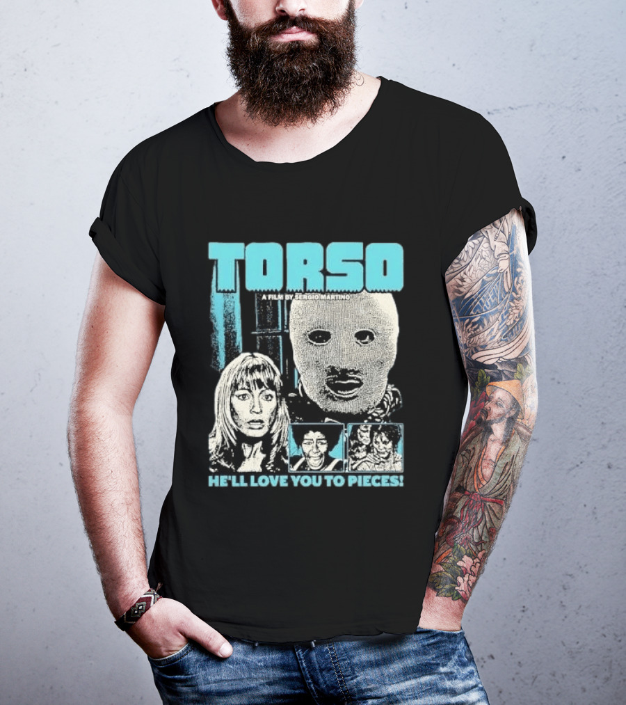 TORSO A Film By Sergio Martino He'll Love You To Pieces Masked Killer Scared Woman Halftone Horror T-Shirt