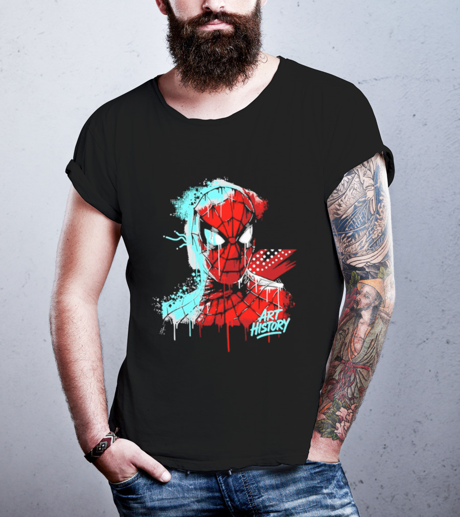 Spider Man Mask Dripping Paint Graffiti Art History Halftone Splatter T-Shirt
