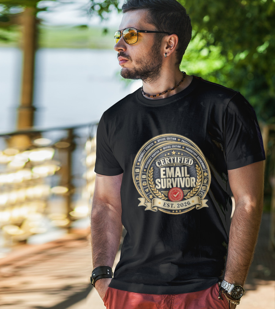 Certified Email Survivor Officially Verified Office Edition Productivity Paragon Est 2026 T-Shirt