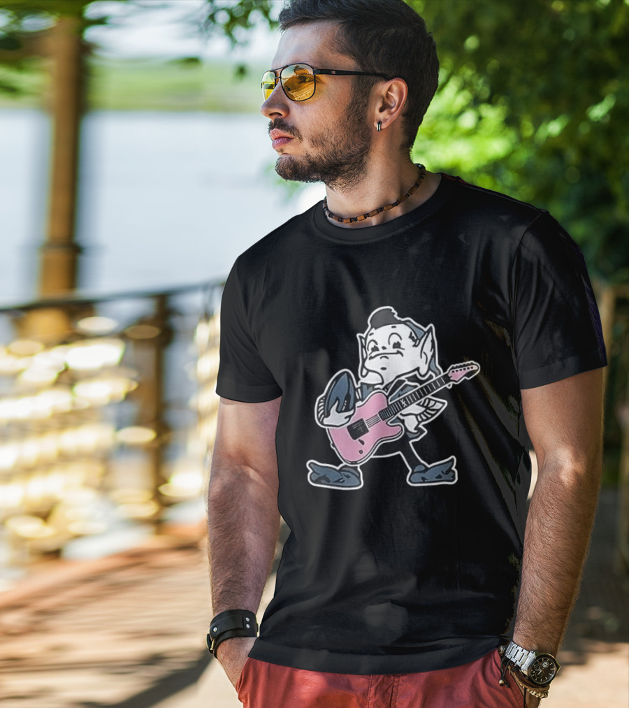 Cleveland Browns Elf Holding Football And Pink Electric Guitar T-Shirt
