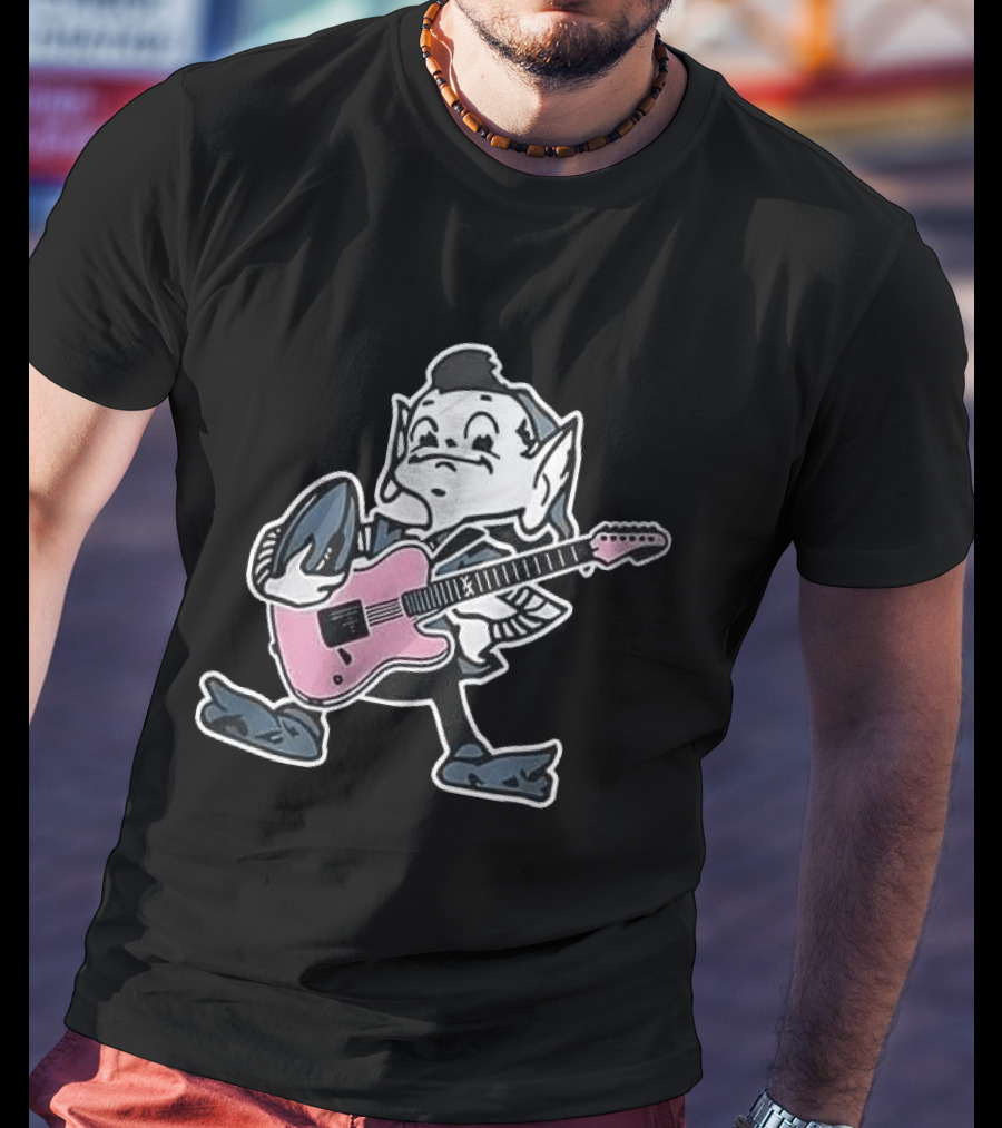 Cleveland Browns Elf Holding Football And Pink Electric Guitar T-Shirt