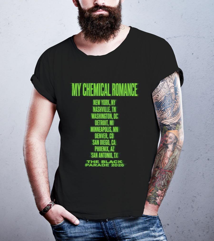My Chemical Romance The Black Parade 2026 New York City Nashville Washington Detroit Minneapolis Denver San Diego Phoenix San Antonio Tour Dates T-Shirt