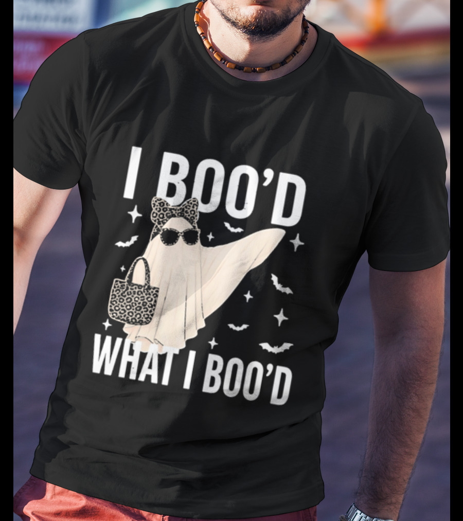 I Boo'd What I Boo'd Cartoon Ghost Leopard Bow Sunglasses Handbag T-Shirt