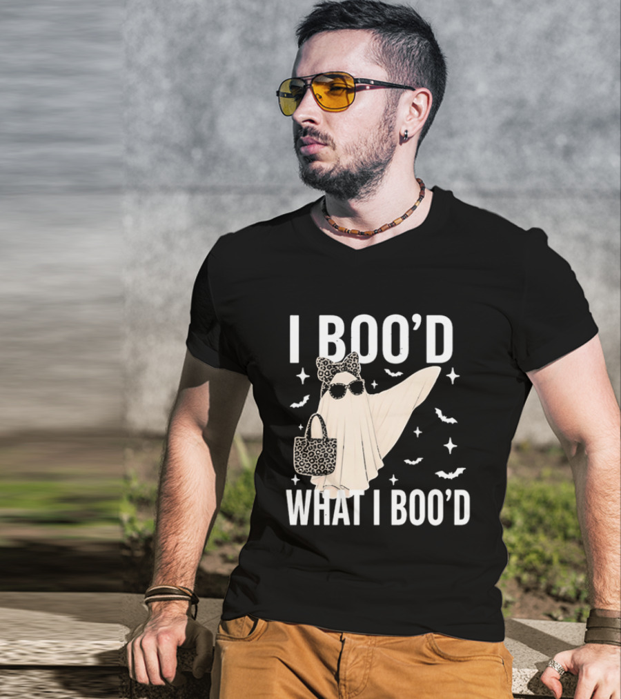 I Boo'd What I Boo'd Cartoon Ghost Leopard Bow Sunglasses Handbag T-Shirt