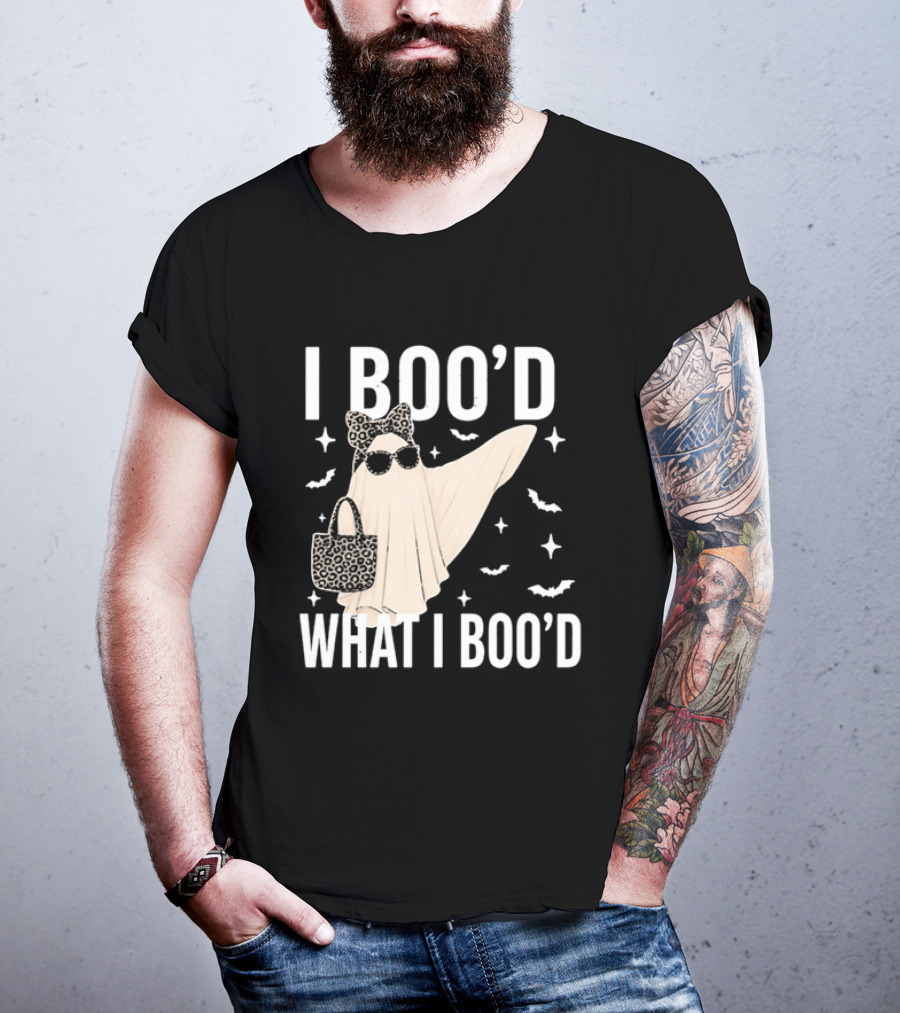 I Boo'd What I Boo'd Cartoon Ghost Leopard Bow Sunglasses Handbag T-Shirt