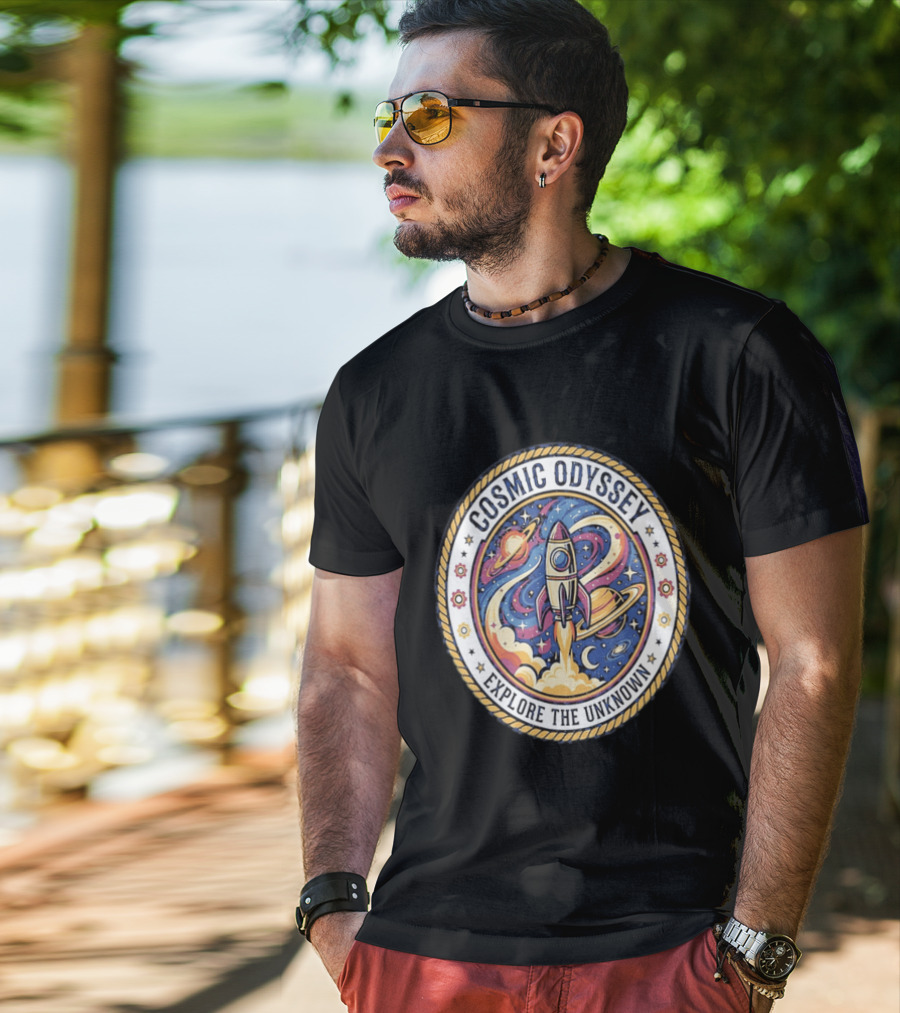 Cosmic Odyssey Rocket Launching Explore The Unknown Planets Space Adventure T-Shirt