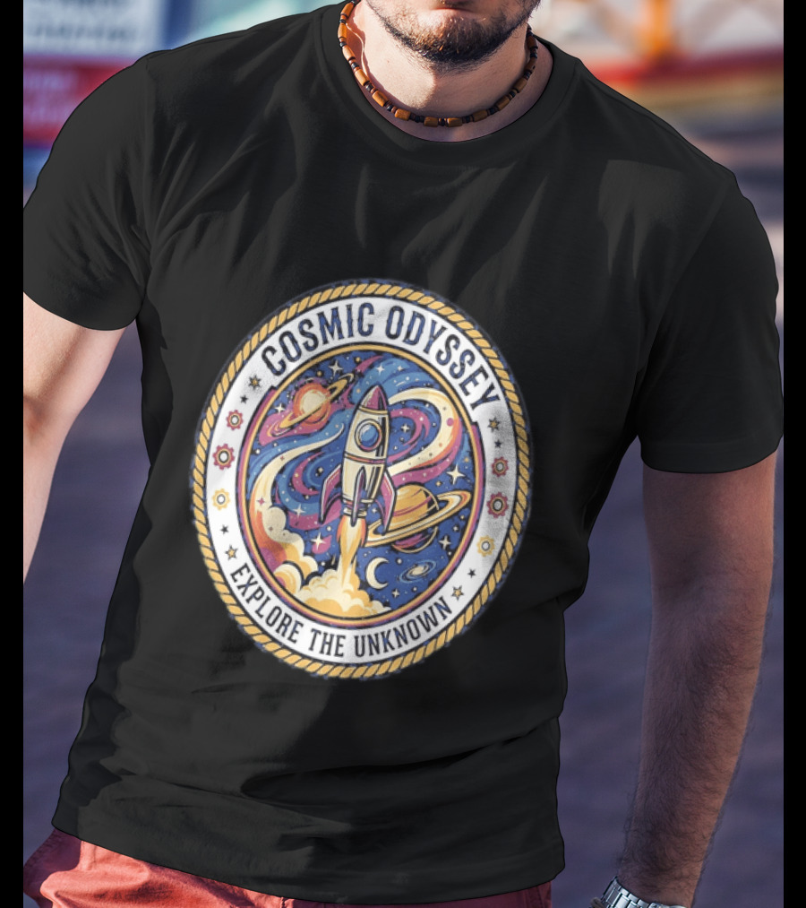 Cosmic Odyssey Rocket Launching Explore The Unknown Planets Space Adventure T-Shirt