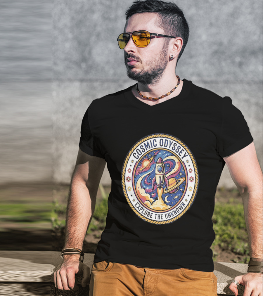 Cosmic Odyssey Rocket Launching Explore The Unknown Planets Space Adventure T-Shirt
