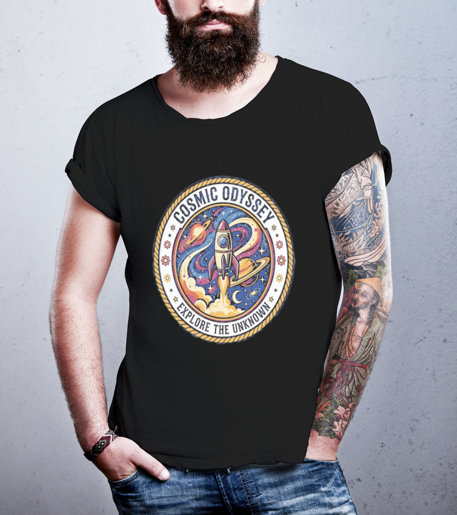 Cosmic Odyssey Rocket Launching Explore The Unknown Planets Space Adventure T-Shirt