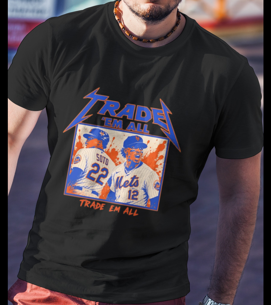 New York Mets Trade Em All Soto Heavy Metal Splatter Player Photos T-Shirt