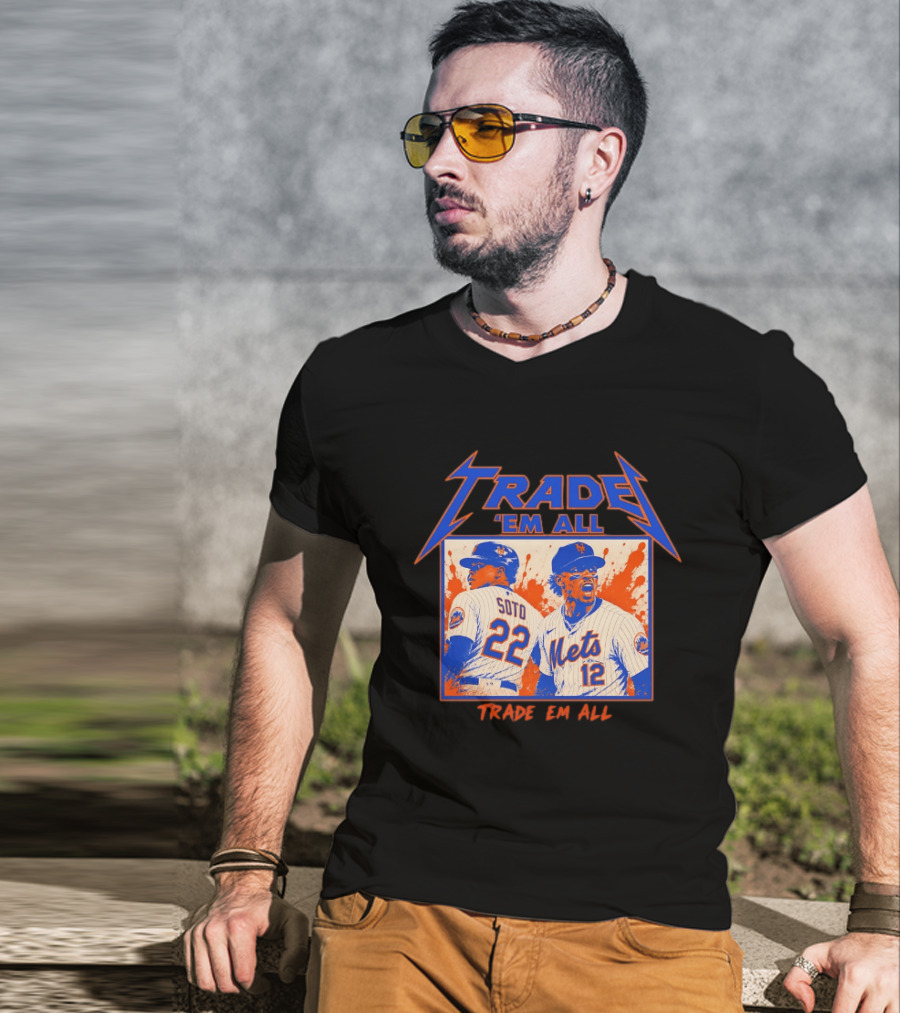 New York Mets Trade Em All Soto Heavy Metal Splatter Player Photos T-Shirt