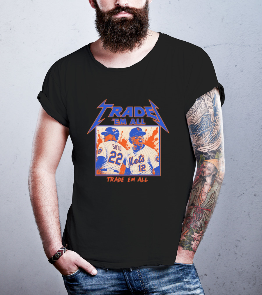 New York Mets Trade Em All Soto Heavy Metal Splatter Player Photos T-Shirt