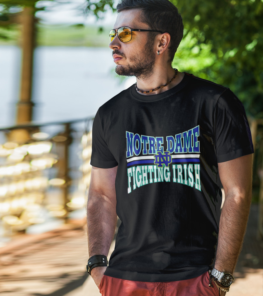 Notre Dame Fighting Irish Interlocking ND Monogram Curved NCAA T-Shirt