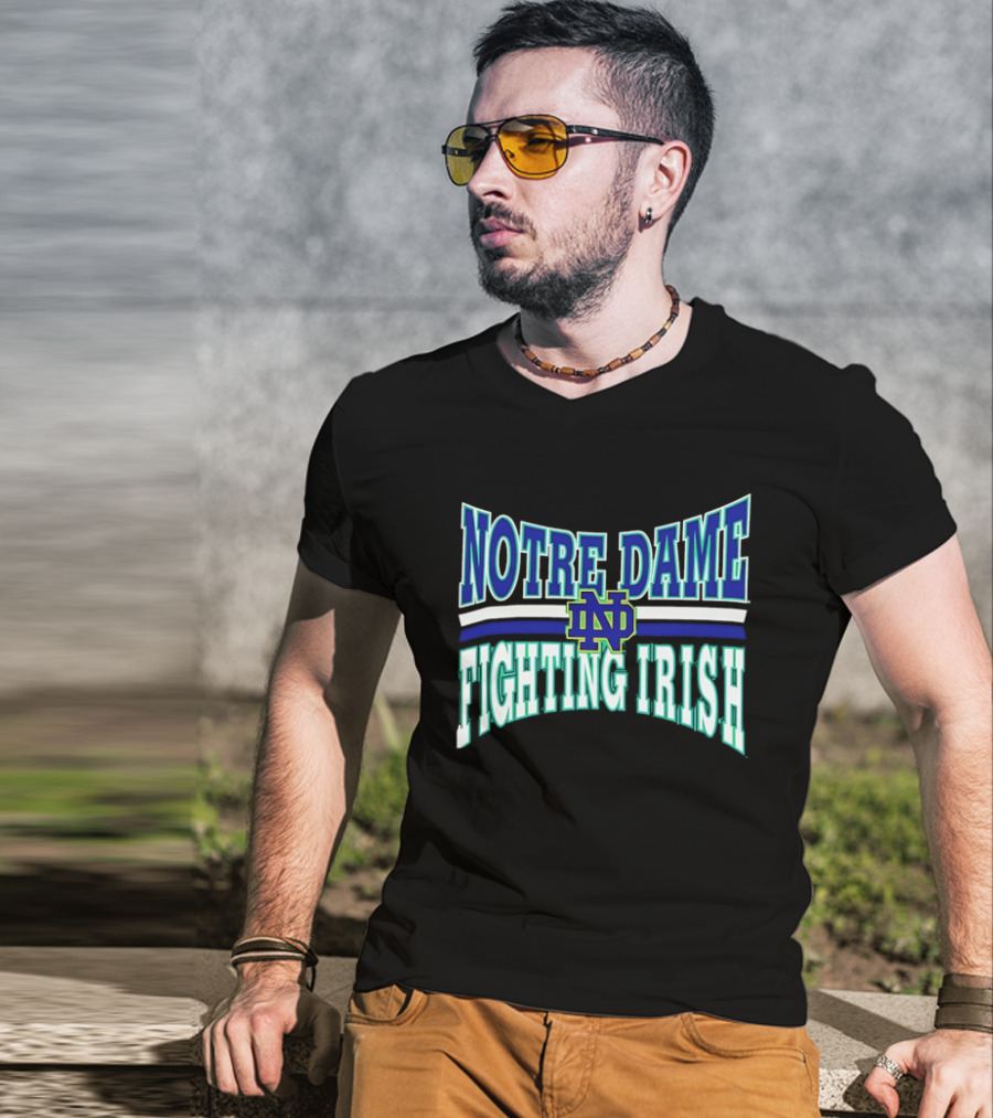 Notre Dame Fighting Irish Interlocking ND Monogram Curved NCAA T-Shirt