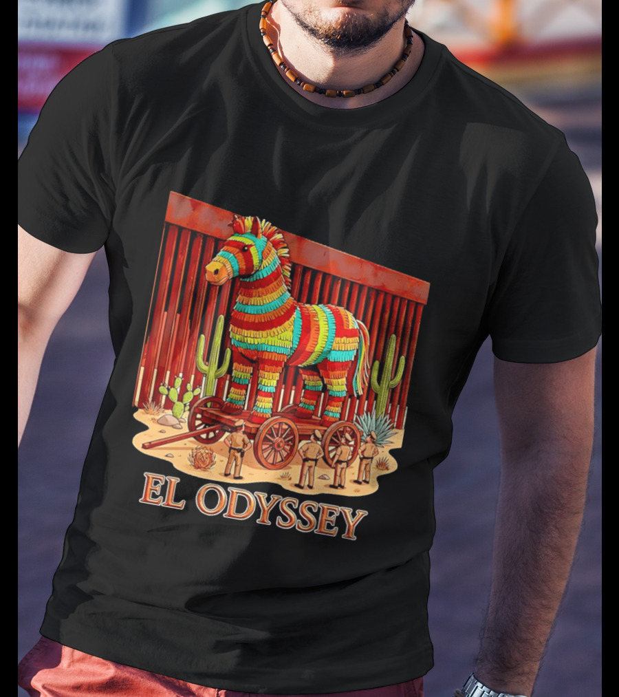 El Odyssey Piñata Horse Statue At Border With Cacti And Soldiers T-Shirt