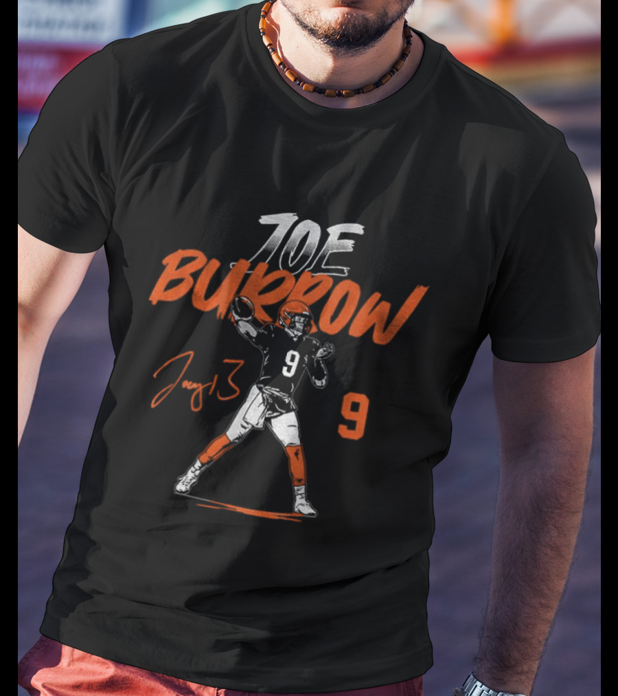 Joe Burrow Player Number 9 Pose Signature Cleveland Football T-Shirt