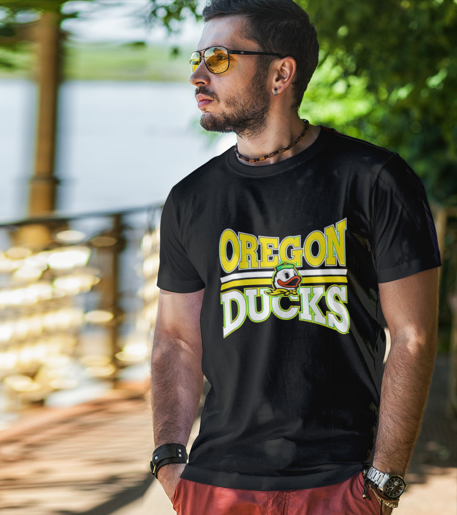 Oregon Ducks Cartoon Sailor Cap Green Yellow Stripes T-Shirt