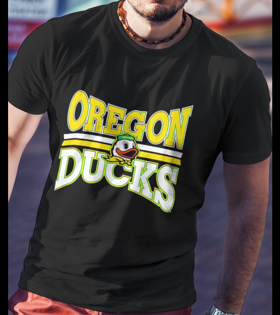 Oregon Ducks Cartoon Sailor Cap Green Yellow Stripes T-Shirt