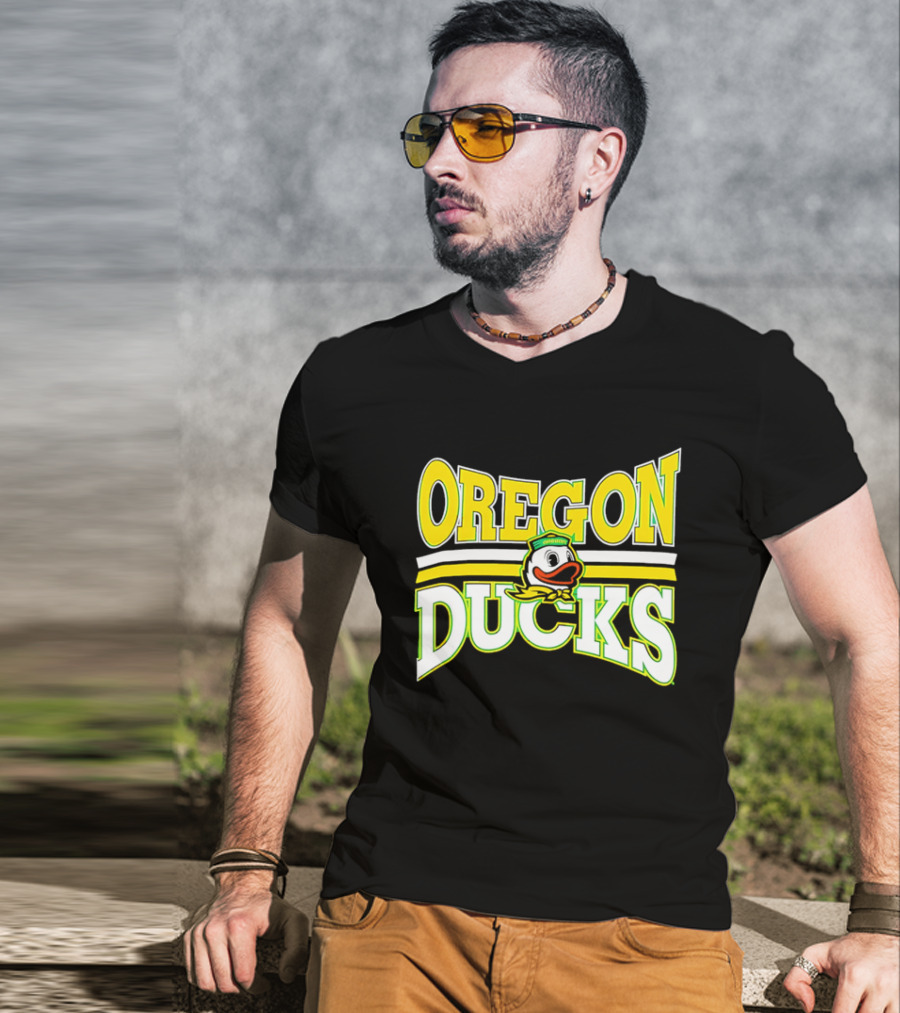Oregon Ducks Cartoon Sailor Cap Green Yellow Stripes T-Shirt