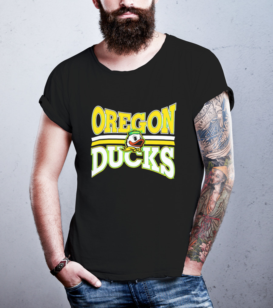 Oregon Ducks Cartoon Sailor Cap Green Yellow Stripes T-Shirt