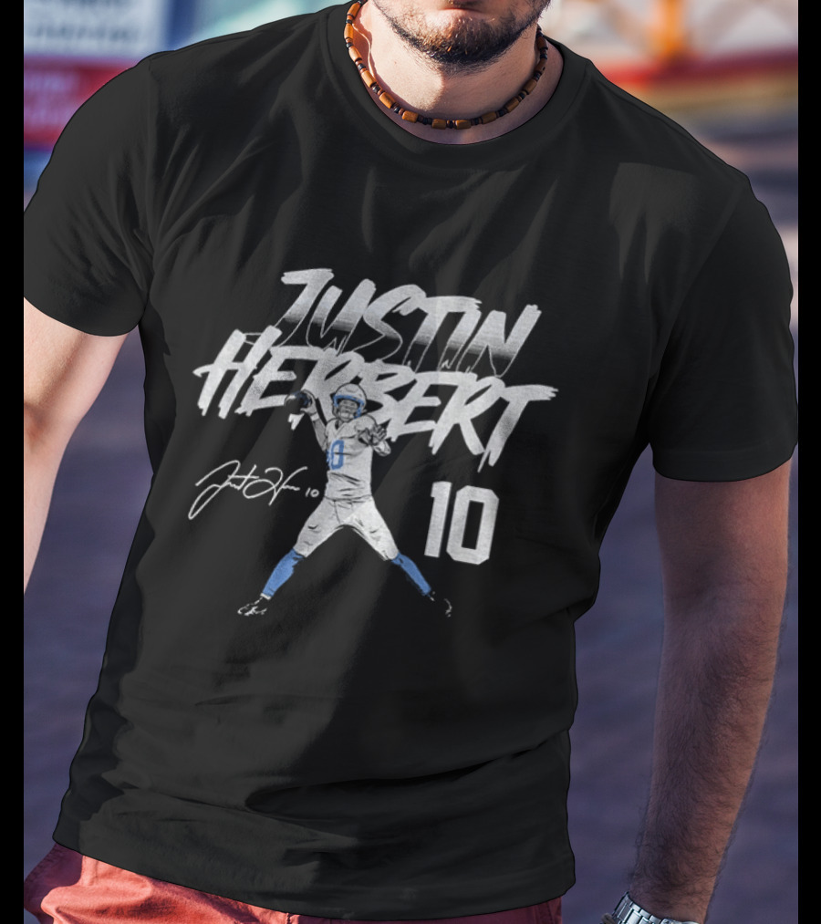 Justin Herbert Los Angeles Chargers NFLPA Player Number 10 Football T-Shirt