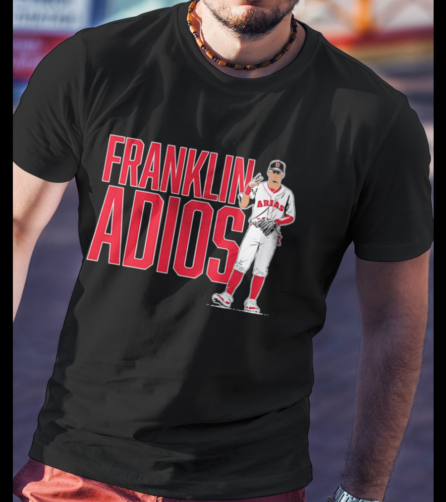 Franklin Arias Adios Baseball Player Gesture In Red And White Uniform T-Shirt