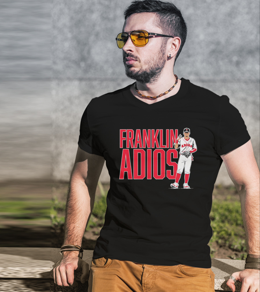 Franklin Arias Adios Baseball Player Gesture In Red And White Uniform T-Shirt