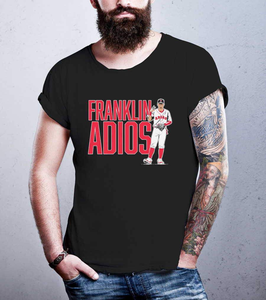 Franklin Arias Adios Baseball Player Gesture In Red And White Uniform T-Shirt