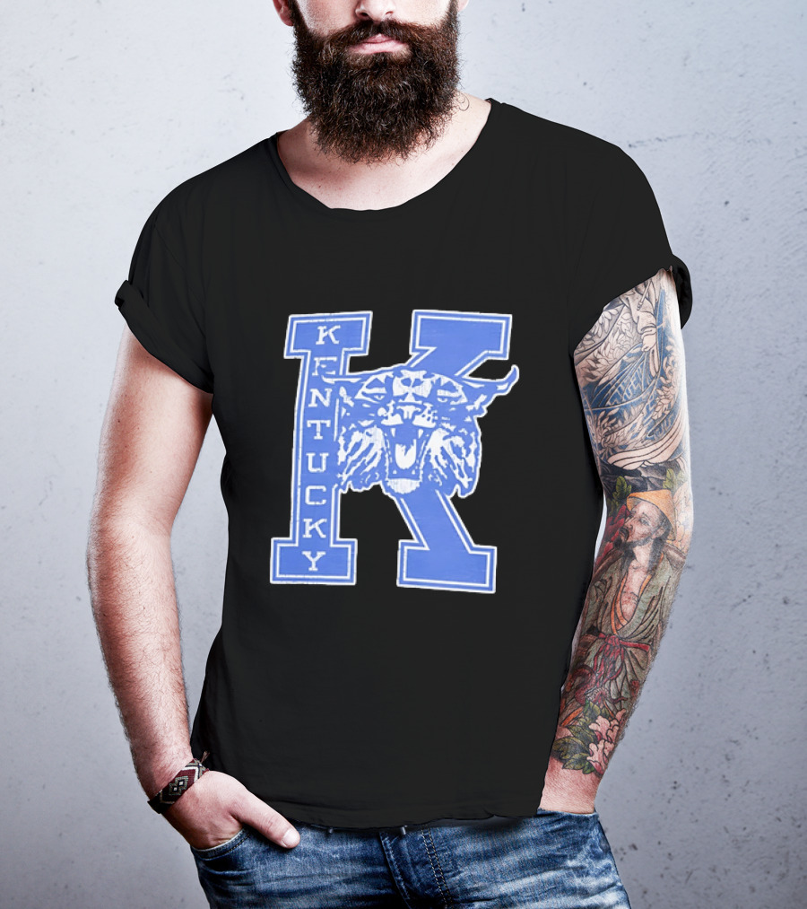 Kentucky Wildcats NCAA Distressed Block Letter K Wildcats Head T-Shirt