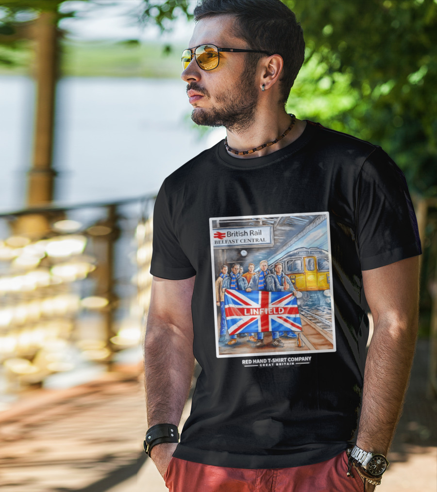 British Rail Belfast Central Linfield UK Flag T-Shirt