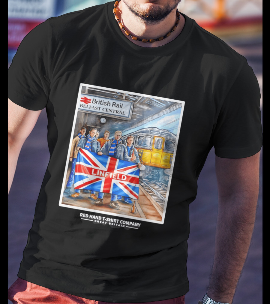 British Rail Belfast Central Linfield UK Flag T-Shirt