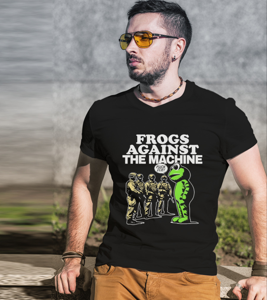 Portland Frogs Against The Machine 2025 Protest Mascot Confronts Guards T-Shirt
