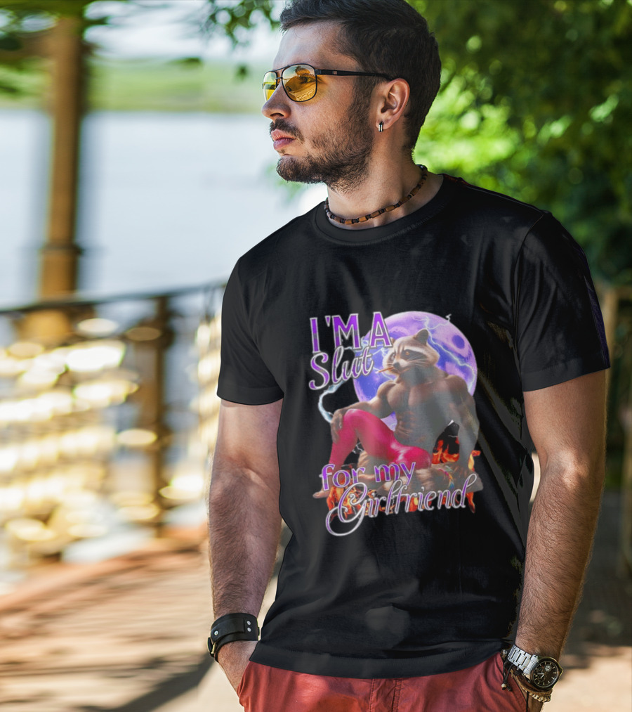I'm A Slut For My Girlfriend Raccoon Muscular Character And Moon T-Shirt