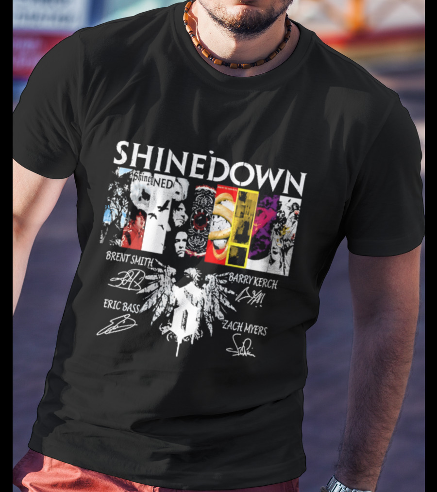 Shinedown Band Collage Brent Smith Barry Kerch Zach Myers Eric Bass Signatures T-Shirt