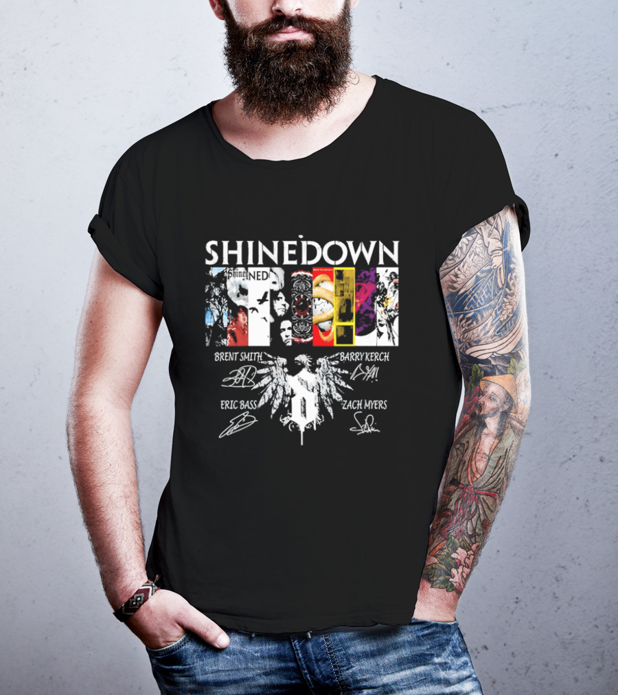 Shinedown Band Collage Brent Smith Barry Kerch Zach Myers Eric Bass Signatures T-Shirt