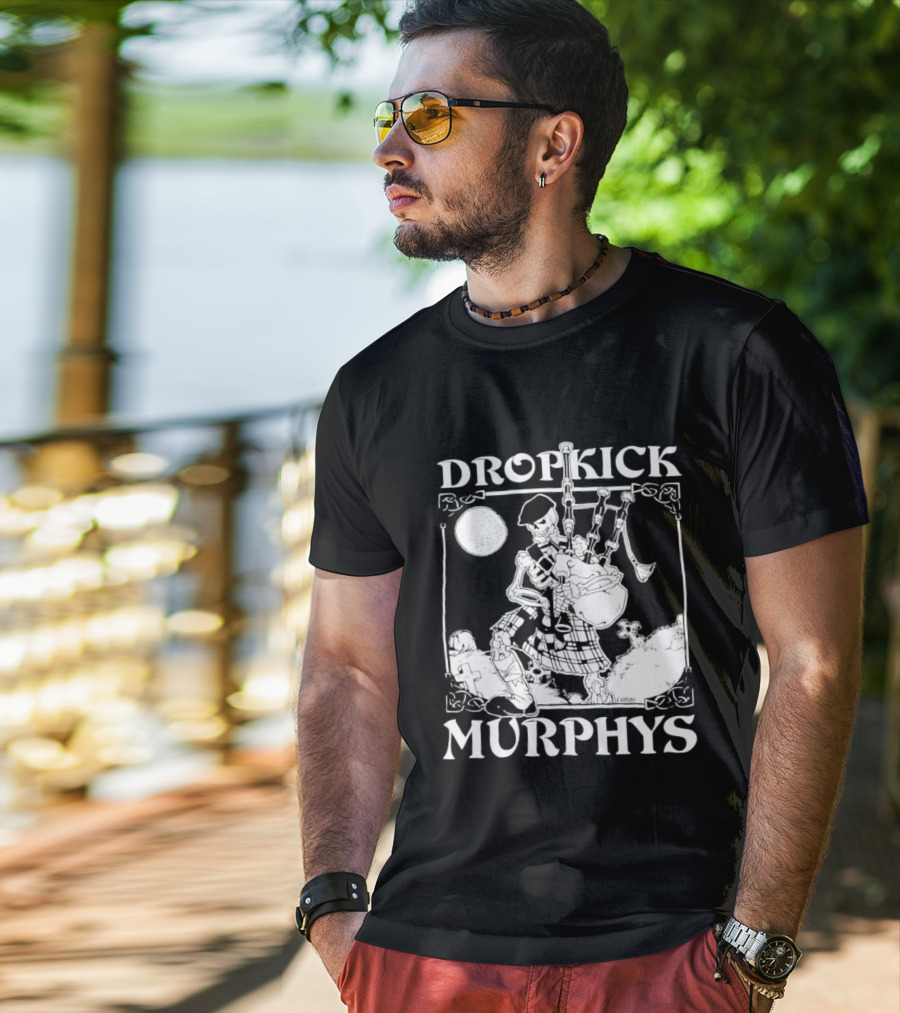 Dropkick Murphys Skelly Piper Bagpipes Moon T-Shirt