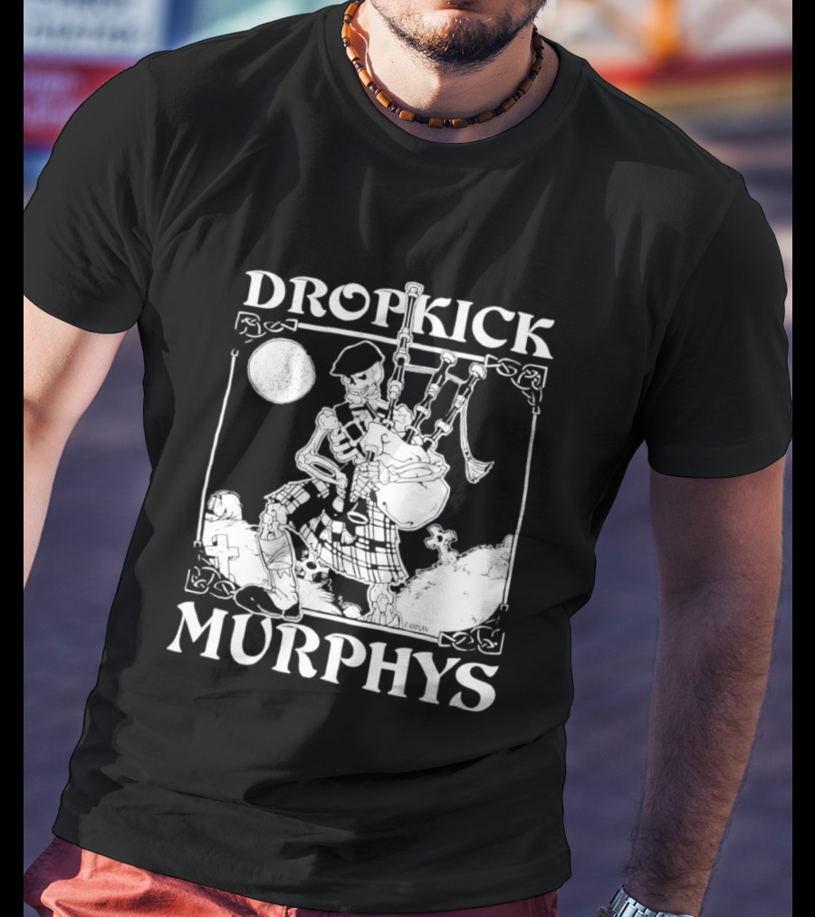 Dropkick Murphys Skelly Piper Bagpipes Moon T-Shirt