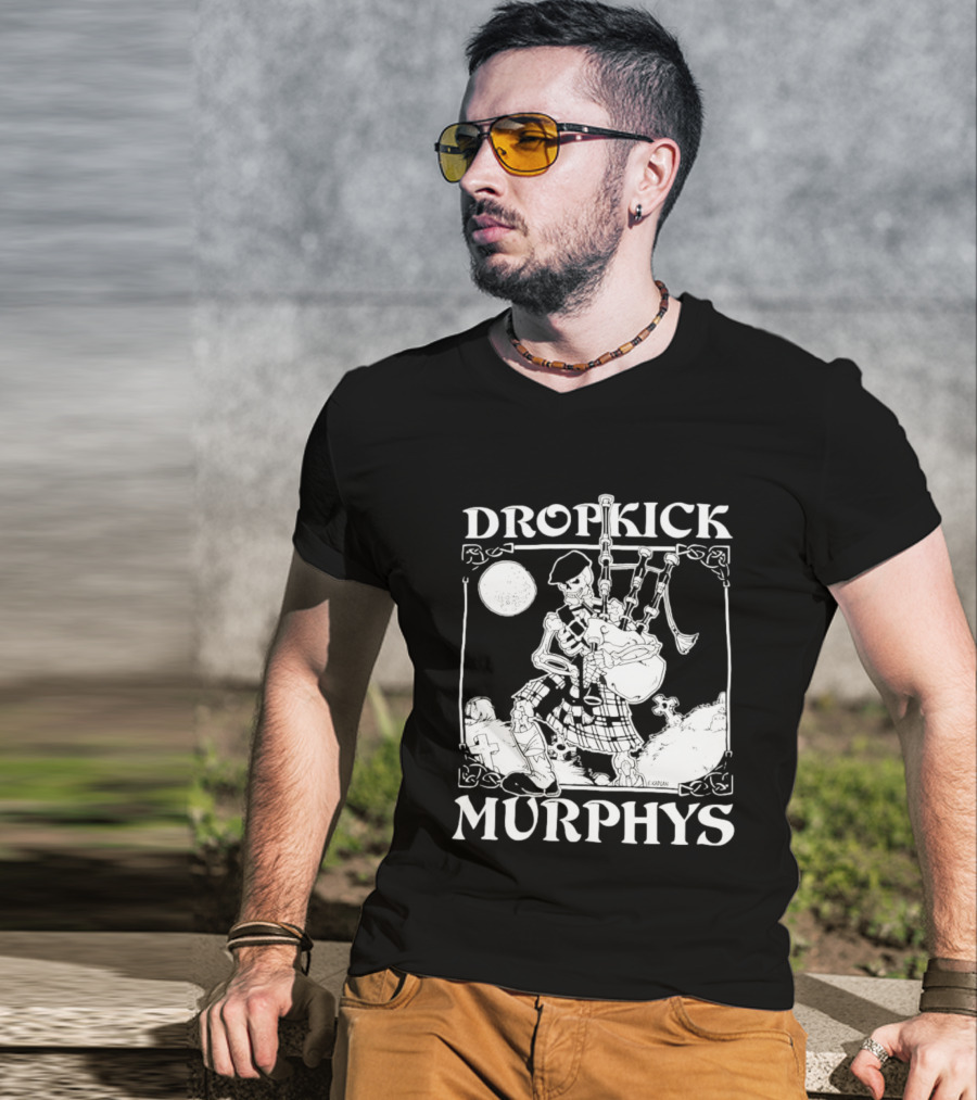 Dropkick Murphys Skelly Piper Bagpipes Moon T-Shirt