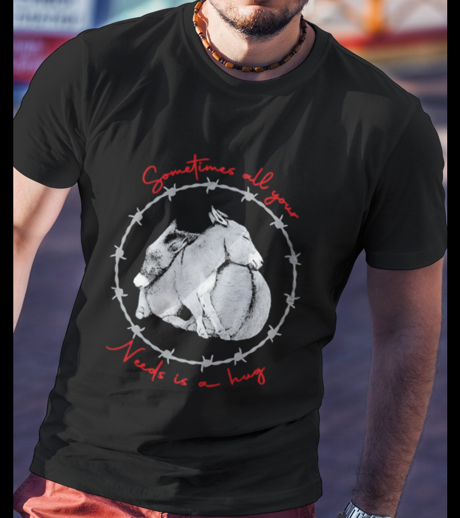 Sometimes All Your Needs Is A Hug Cuddling Donkeys Barbed Wire T-Shirt