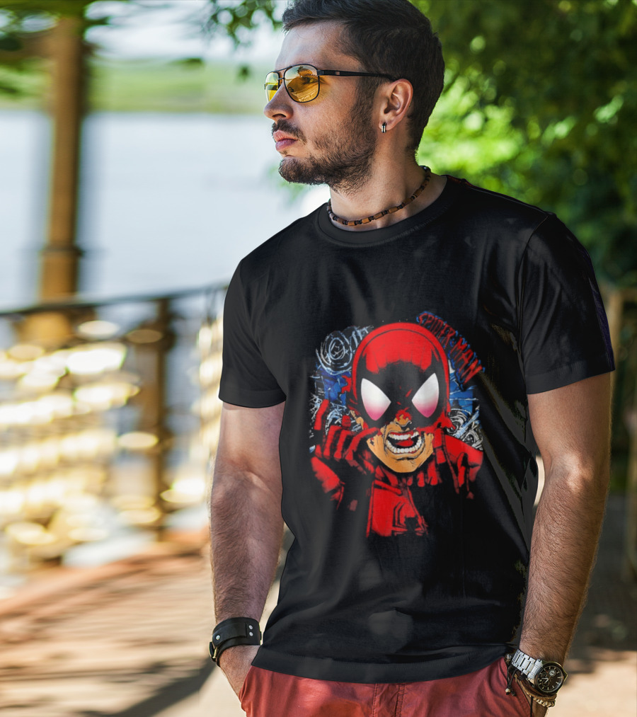 Spider Man Marvel Comics Pulling Off Mask Action T-Shirt