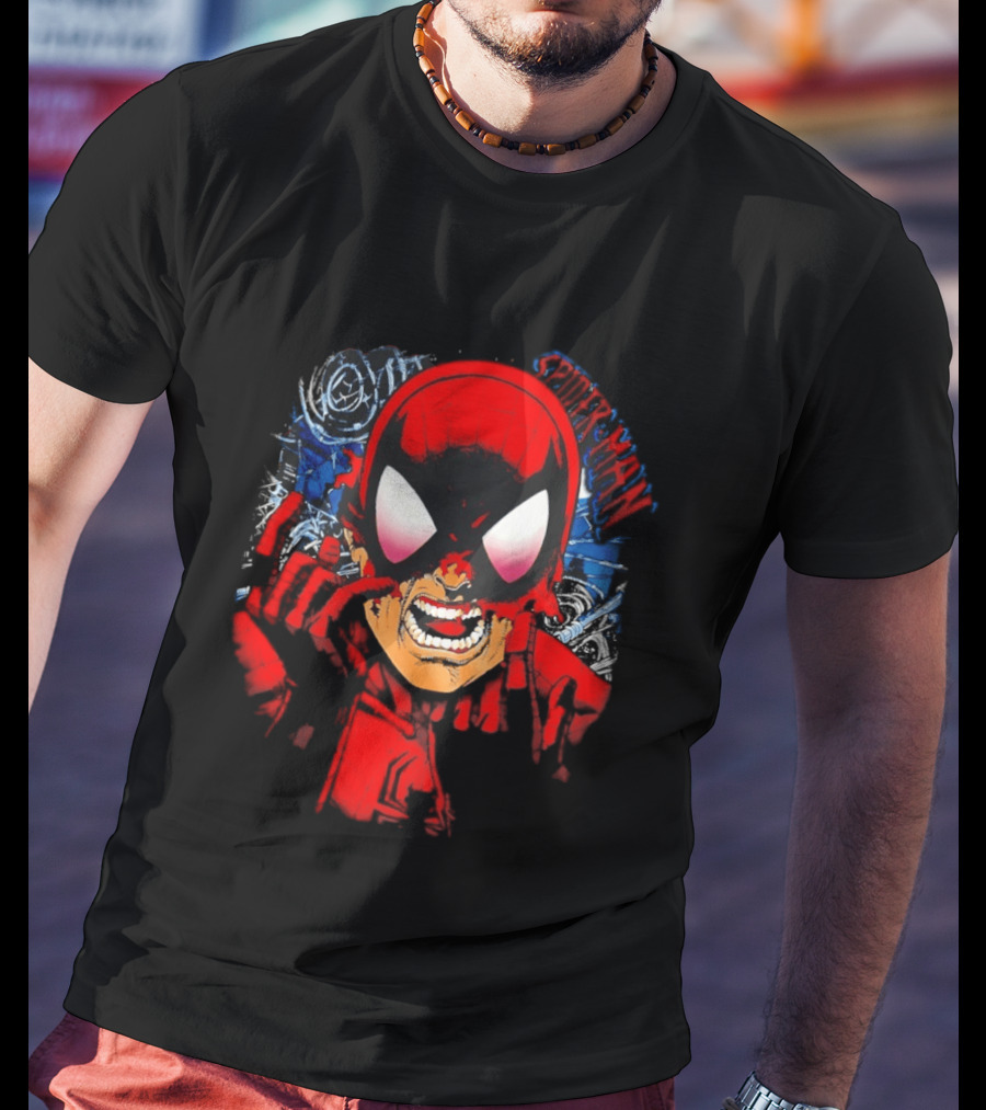 Spider Man Marvel Comics Pulling Off Mask Action T-Shirt