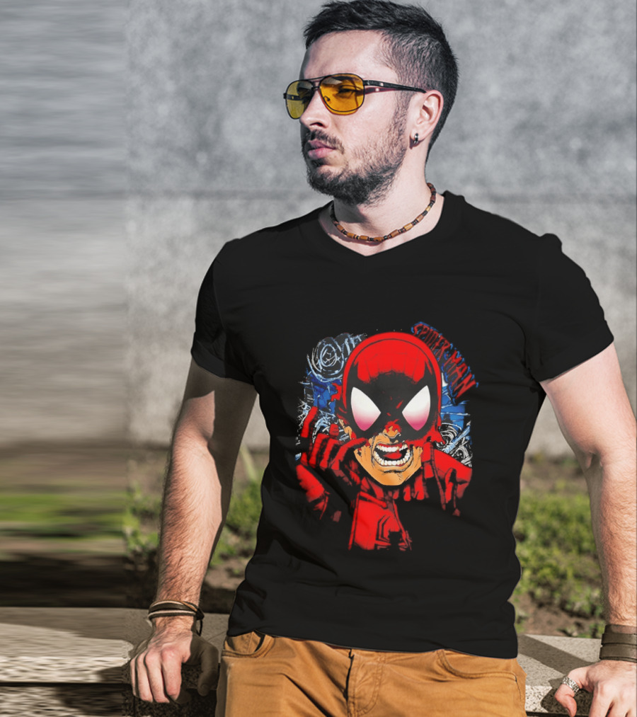 Spider Man Marvel Comics Pulling Off Mask Action T-Shirt