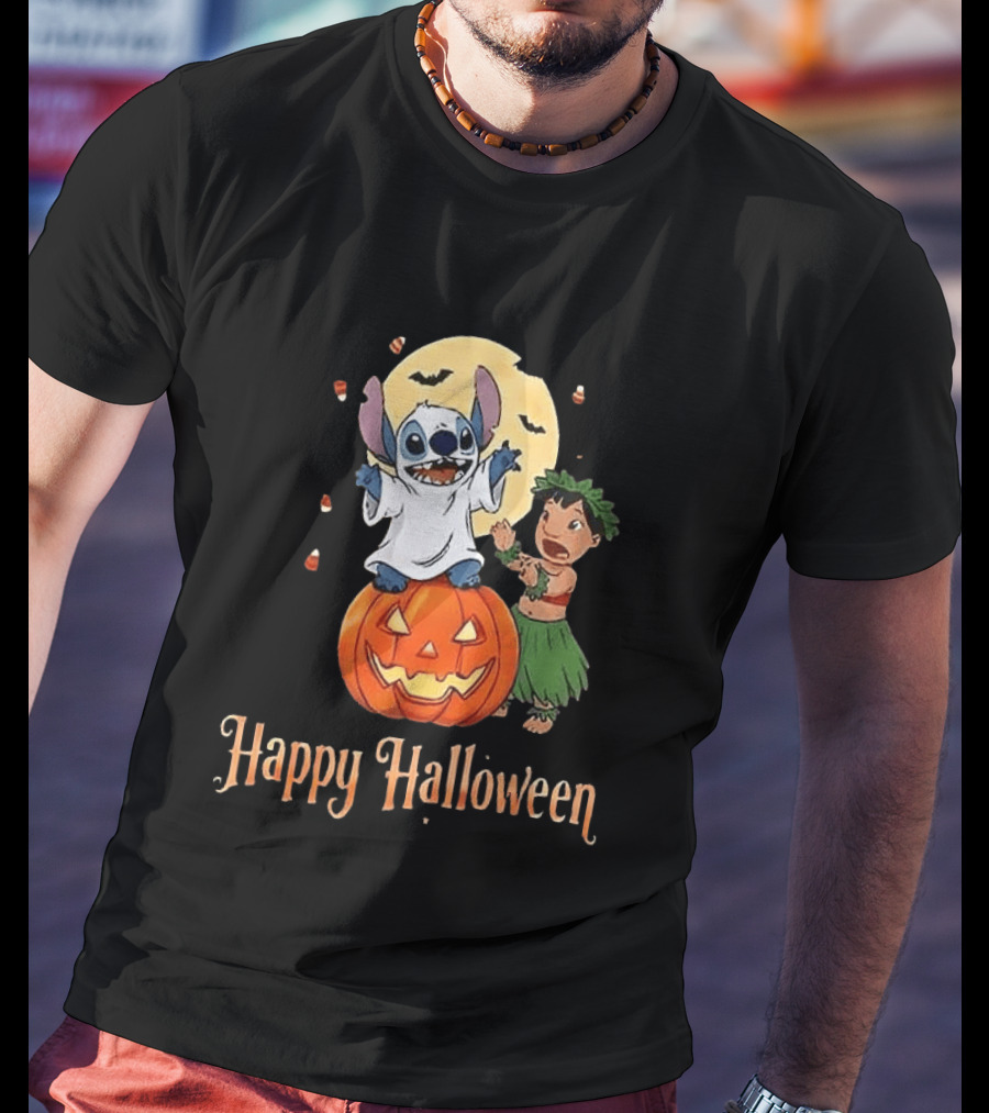Stitch Halloween Happy Pumpkin Lilo Ghost Costume T-Shirt