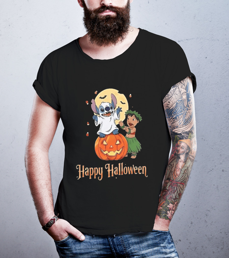 Stitch Halloween Happy Pumpkin Lilo Ghost Costume T-Shirt