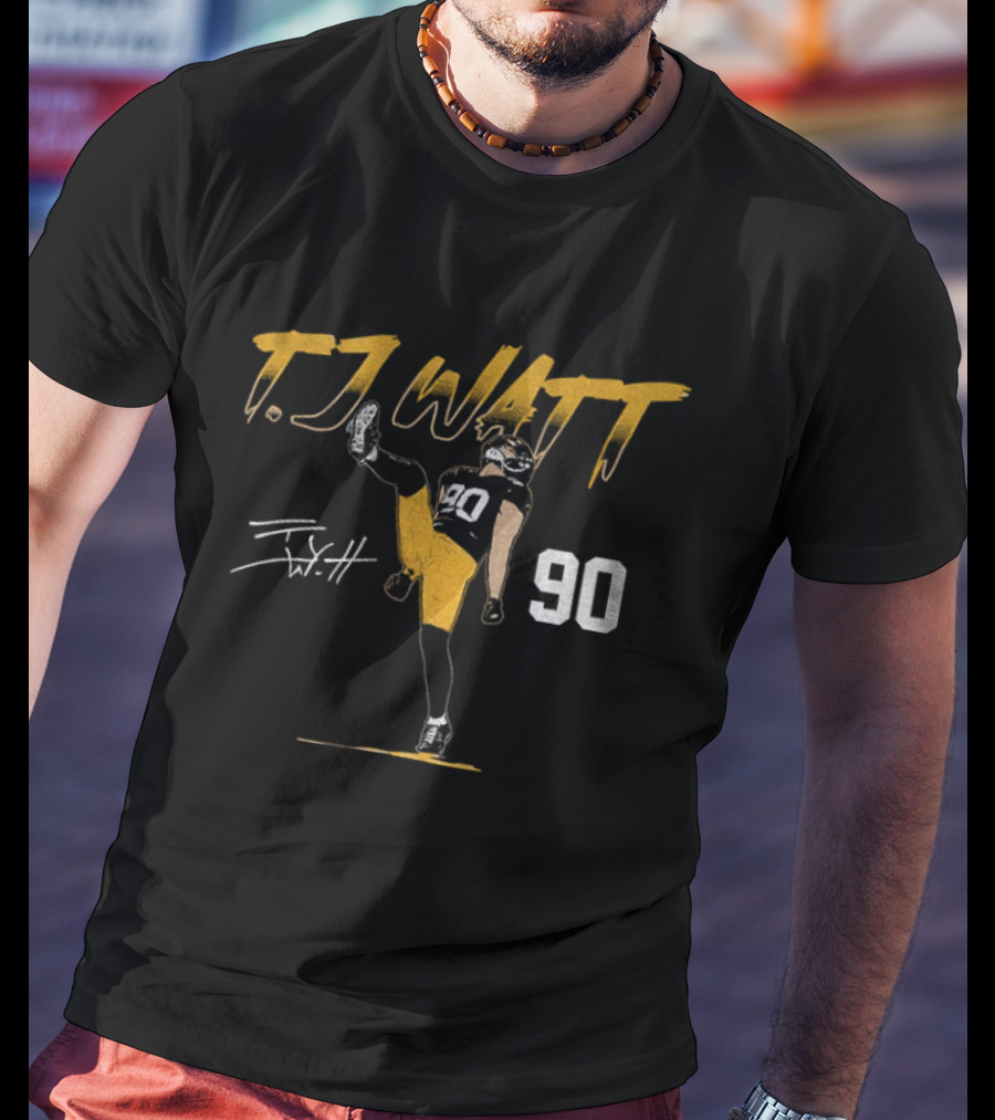 T.J. Watt Pose Pittsburgh Football 90 Player Name Number T-Shirt