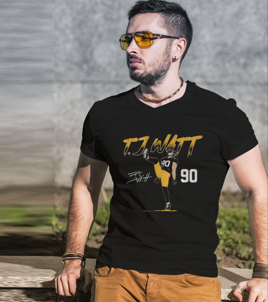 T.J. Watt Pose Pittsburgh Football 90 Player Name Number T-Shirt